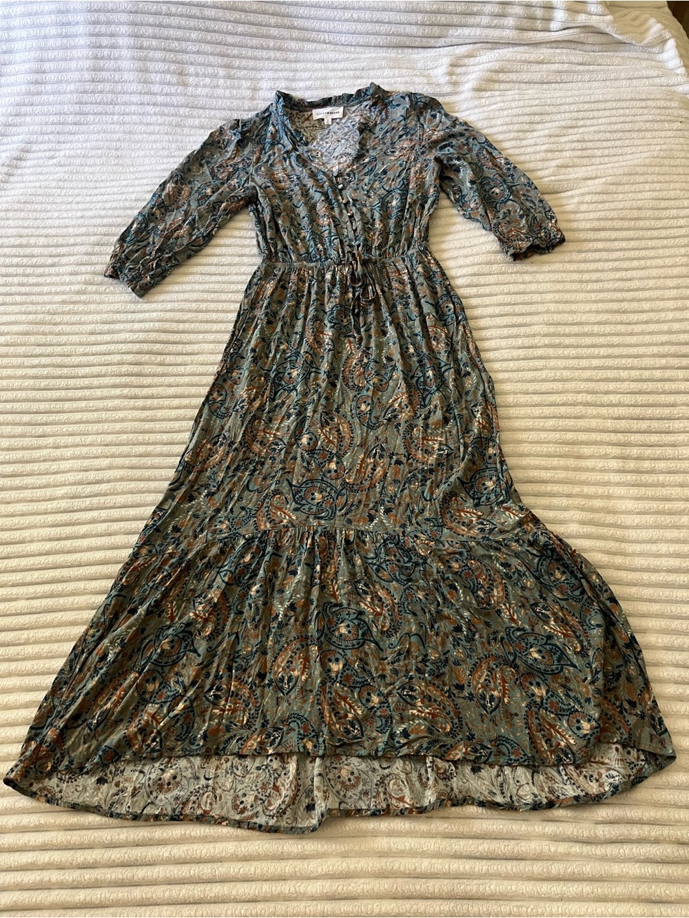 Lucky Brand Teal Paisley Print Long Sleeve Dress